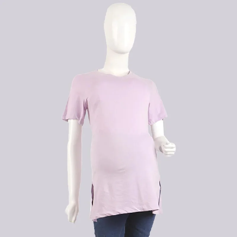 Women's Maternity V Neck T-Shirt - Light Purple Mesh Blend Leather Blend Suede Blend