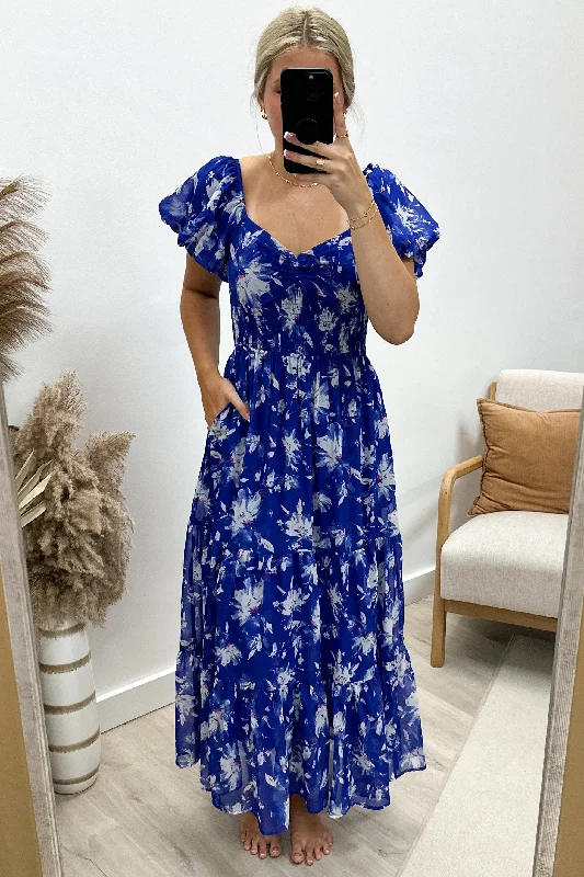 "Beautiful Blossoms" Maxi Dress (Bright Blue) Classic Black Maxi Dress