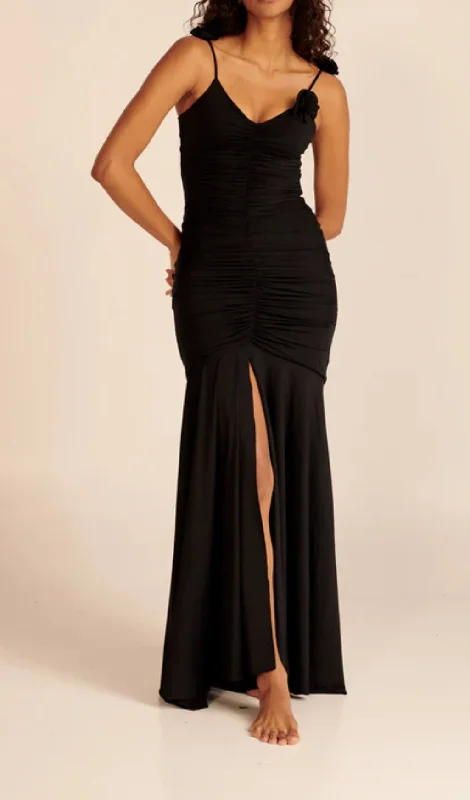 BLACK FLORAL SUSPENDER MAXI DRESS Comfortable Casual Maxi Dress