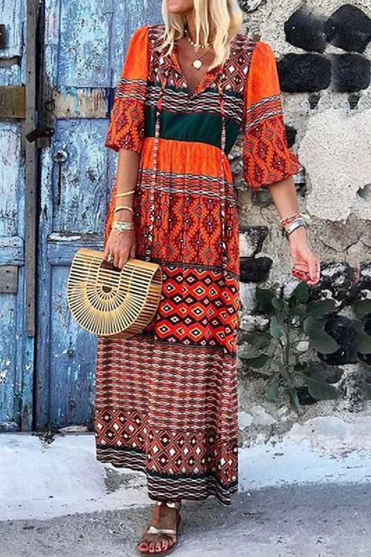 Bohemia Print Half Sleeve Maxi Dress Classic Strapless Maxi Dress