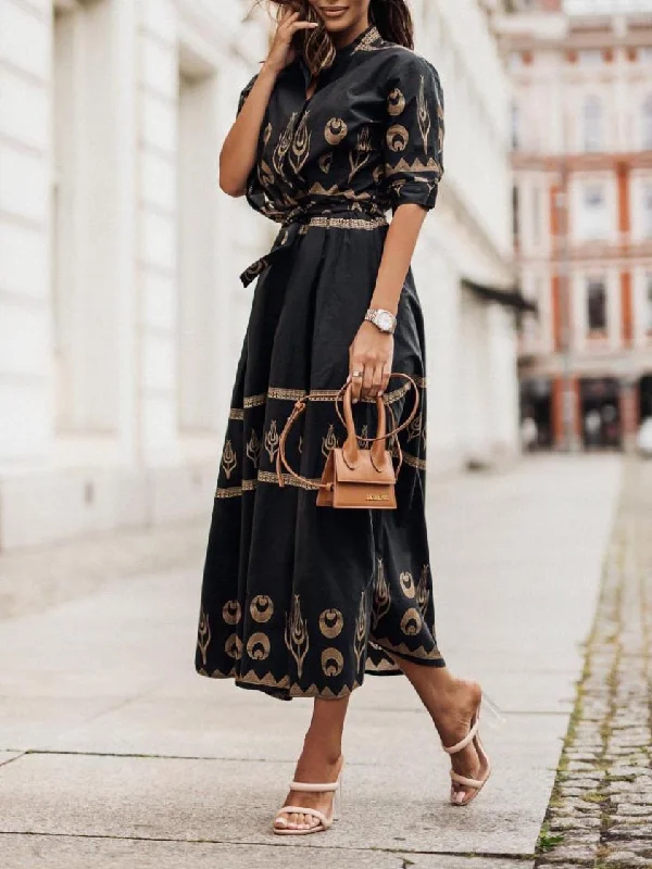 Casual Crew Neck Waist Wrap Maxi Dress Comfortable Plunging Neckline Maxi Dress