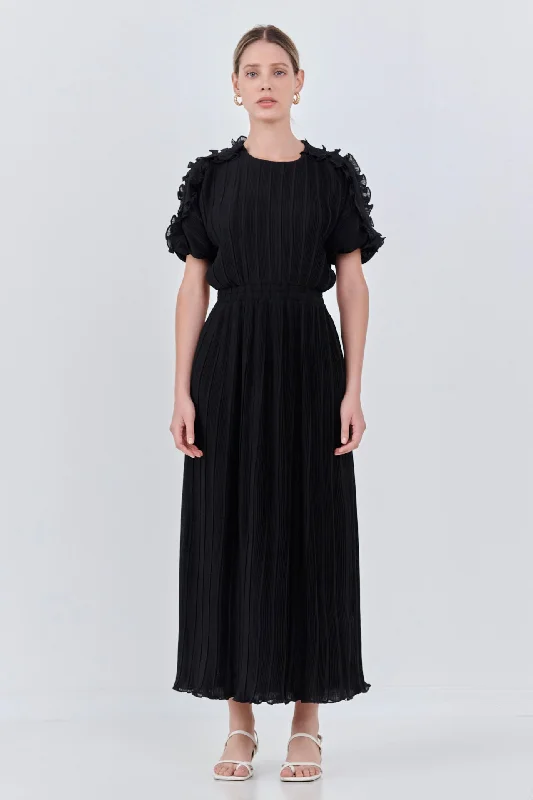 Chiffon Plisse Back Cutout Maxi Dress Elegant Maxi Dress with Slit