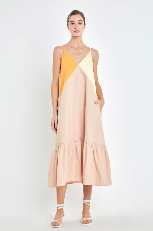 Color Block Maxi Dress Elegant Maxi Dress with Slit