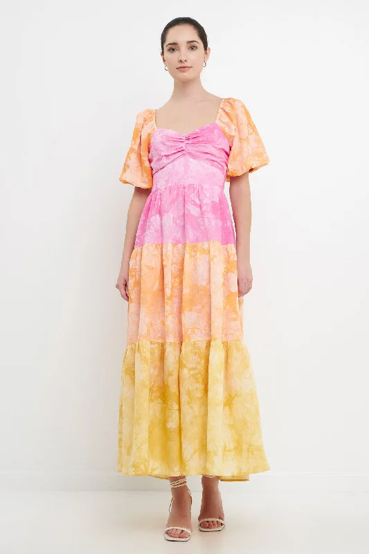 Colorblock Tie-dye Back Tie Maxi Dress Elegant Boho Maxi Dress