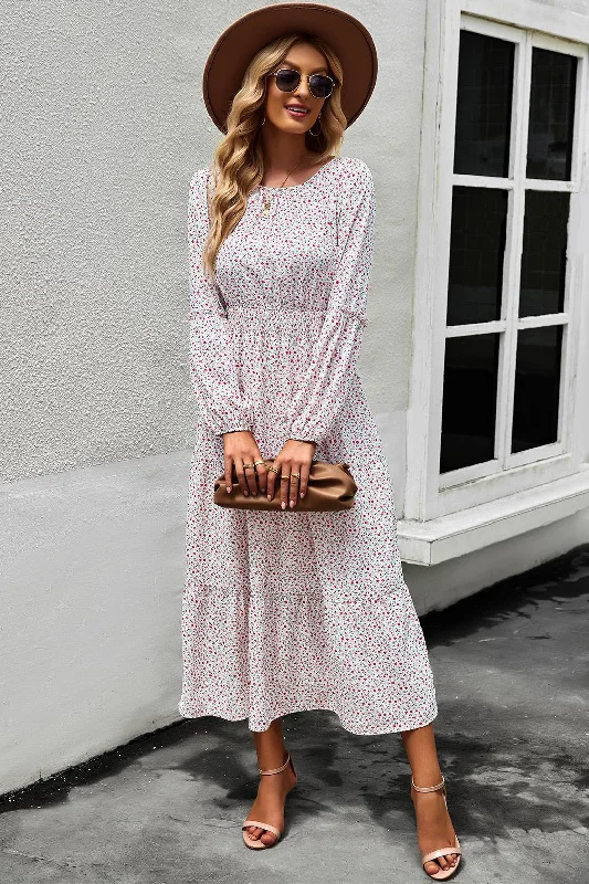 Floral A-Line Long Sleeve Maxi Dress Comfortable Cotton Maxi Dress