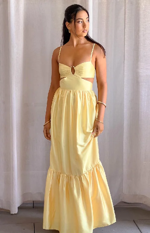 Felicitie Yellow Maxi Dress Elegant Maxi Dress with Pockets