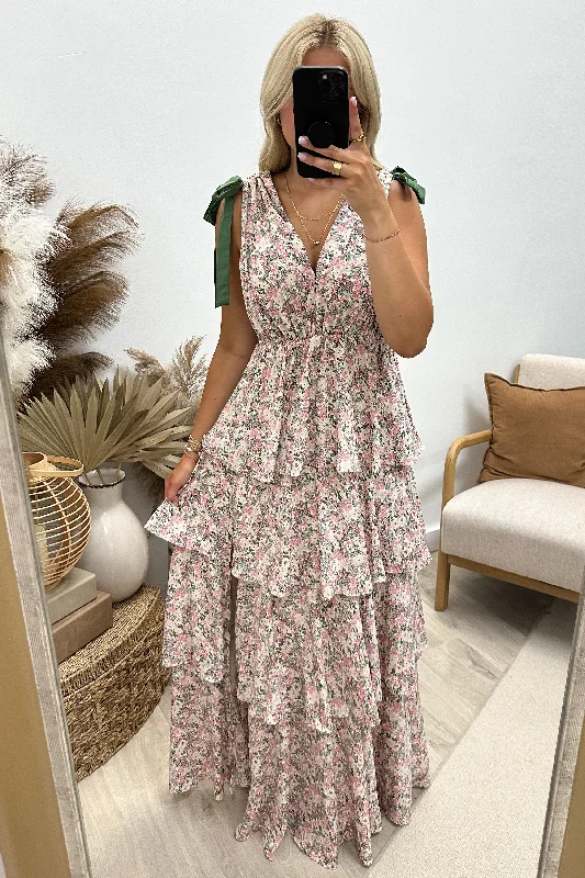 "Flourishing Romance" Maxi Dress (Slate Rose) Casual Maxi Dress with Pockets