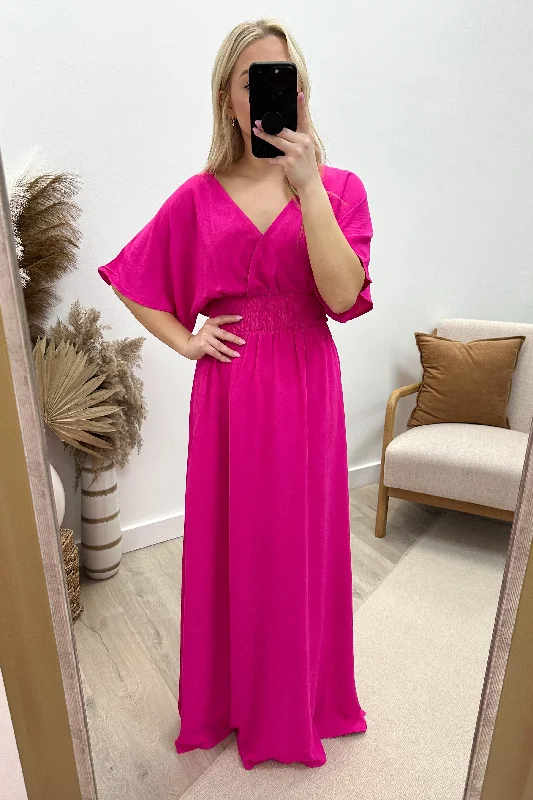 "Forever With You" Maxi Dress (Hot Pink) Trendy Maxi Dress with Bow