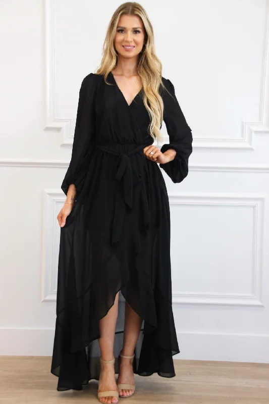 Found Your Love Maxi Dress: Black Cozy Maxi Dress with Slit