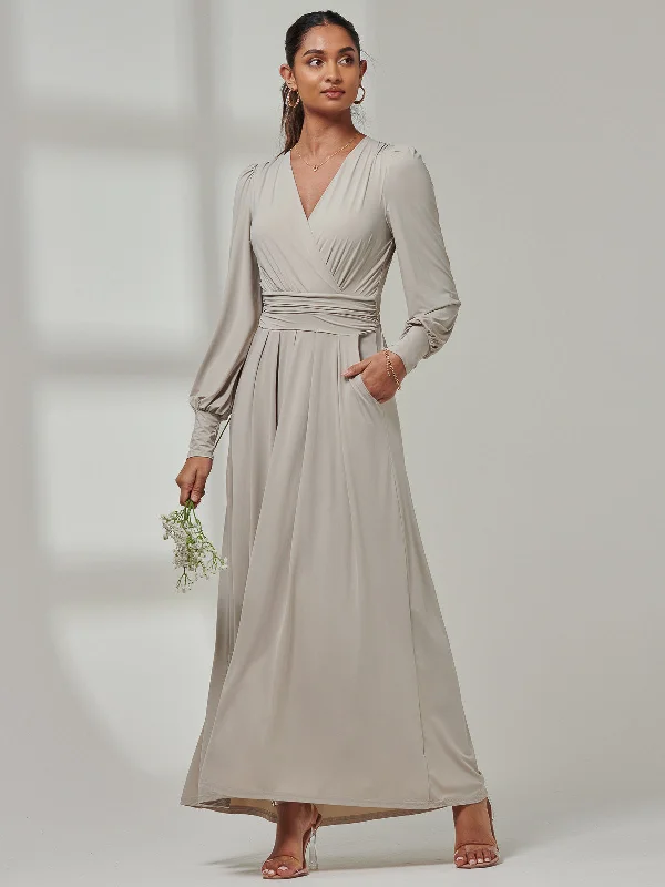 Giulia Long Sleeve Maxi Dress, Dove Trendy Off-Shoulder Ruffle Maxi Dress