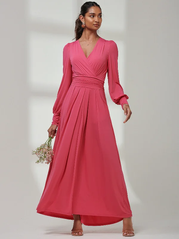 Giulia Long Sleeve Maxi Dress, Hot Pink Classic A-Line Maxi Dress