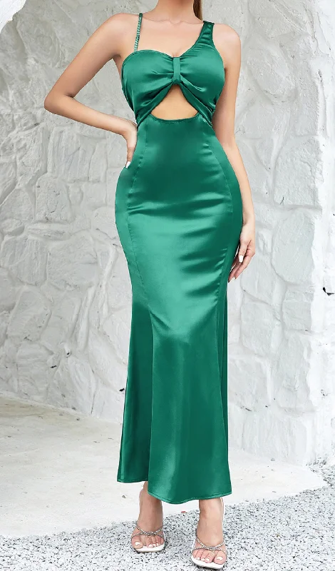GREEN SATIN MAXI DRESS Chic Sleeveless Maxi Dress