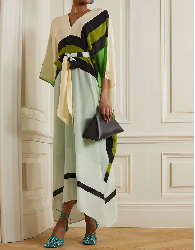 Grey Olive Latest Printed Maxi Dress Elegant Lace-Up Maxi Dress