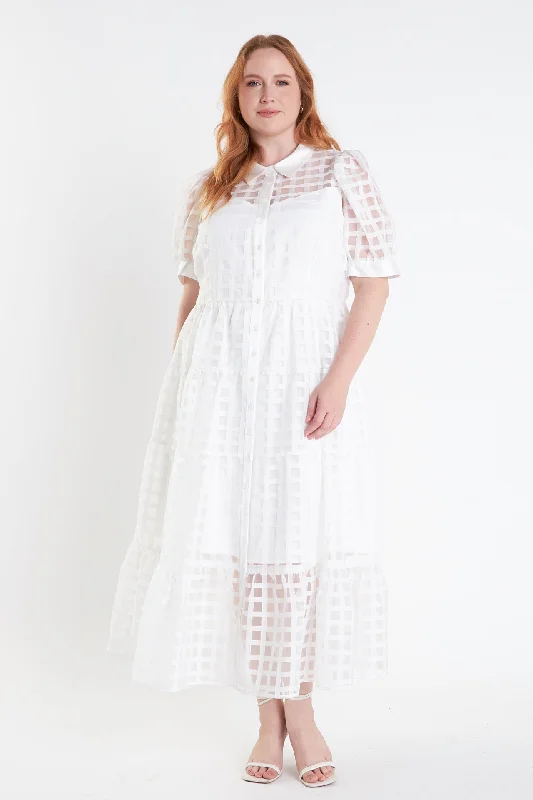 Gridded Organza Tiered Maxi Dress Cozy Open-Back Maxi Dress