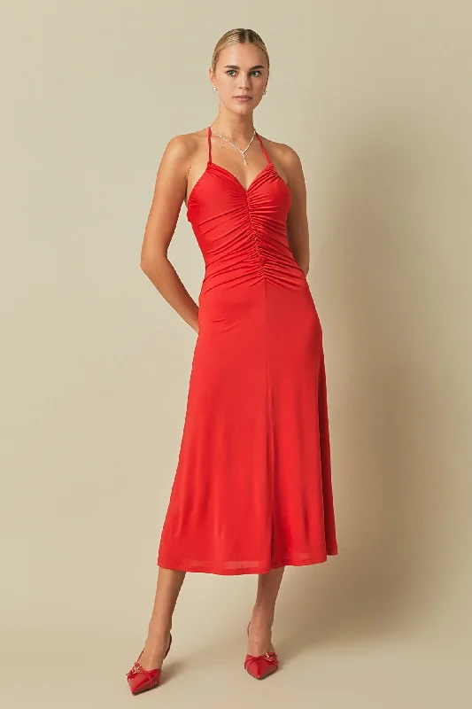 Halter Ruched Maxi Dress Stylish Maxi Dress with Pleats