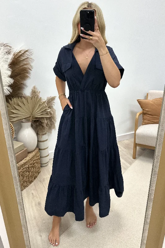 "Headed To Destiny" Maxi Dress (Navy) Classic Strapless Maxi Dress