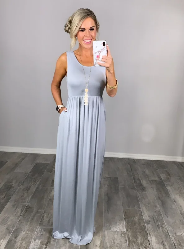 I'll Be By the Pool Maxi Dress - Grey Mist Cozy Wrap Maxi Dress