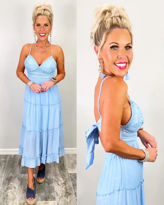It All Begins With Love Maxi Dress - Sky Blue Stylish Pleated A-Line Maxi Dress
