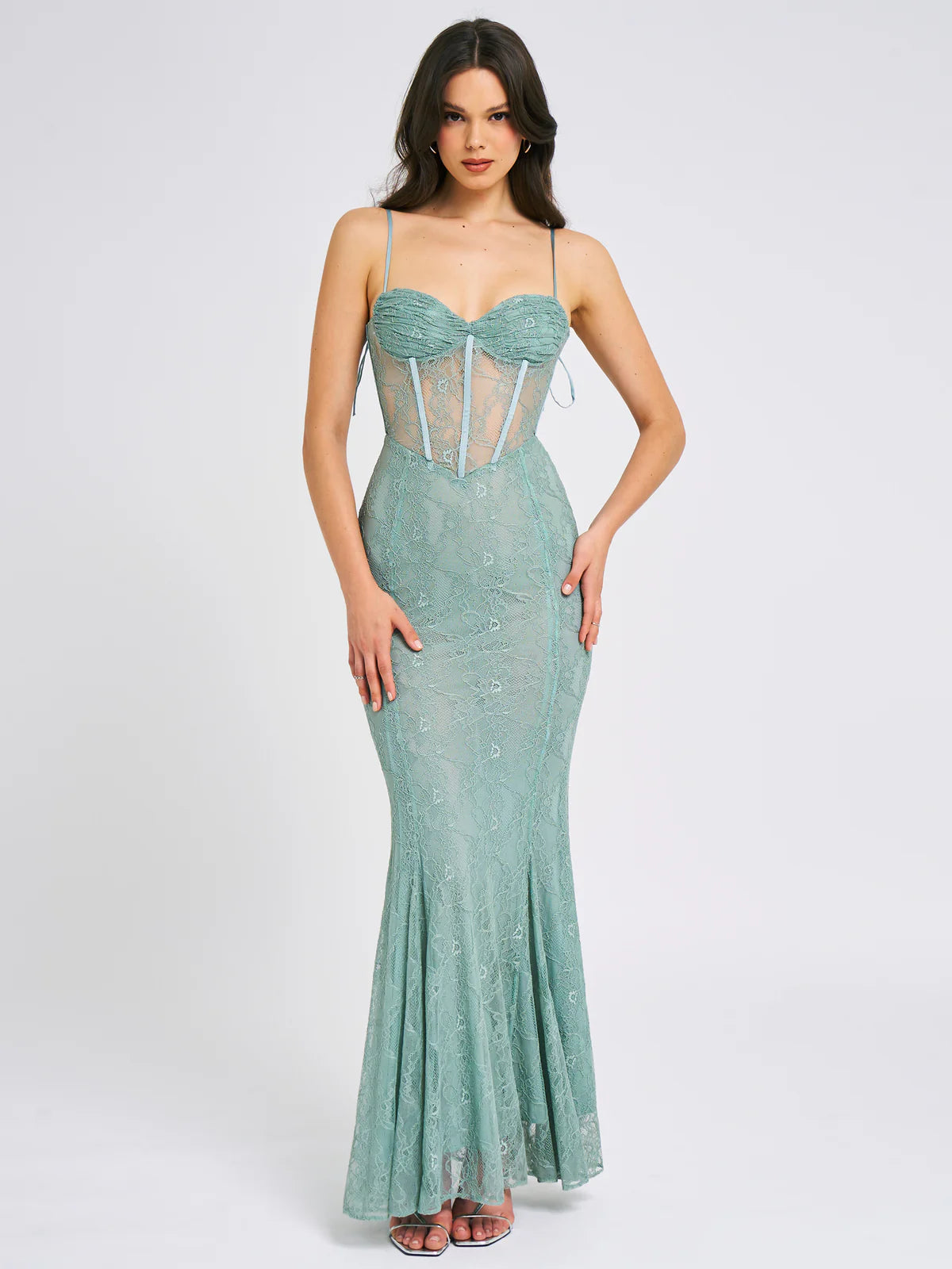 JANELLE GREEN SWEETHEART MERMAID MAXI DRESS Stylish Long Sleeve Maxi Dress