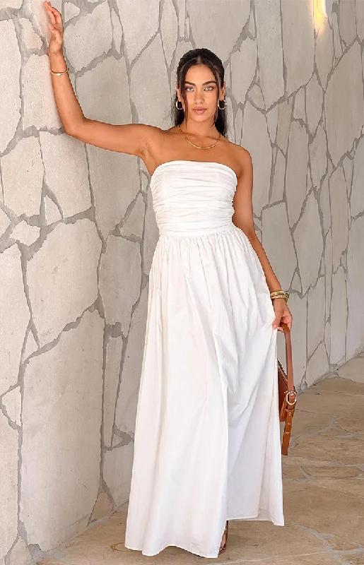 Josianne White Strapless Maxi Dress Elegant Maxi Dress with Pockets