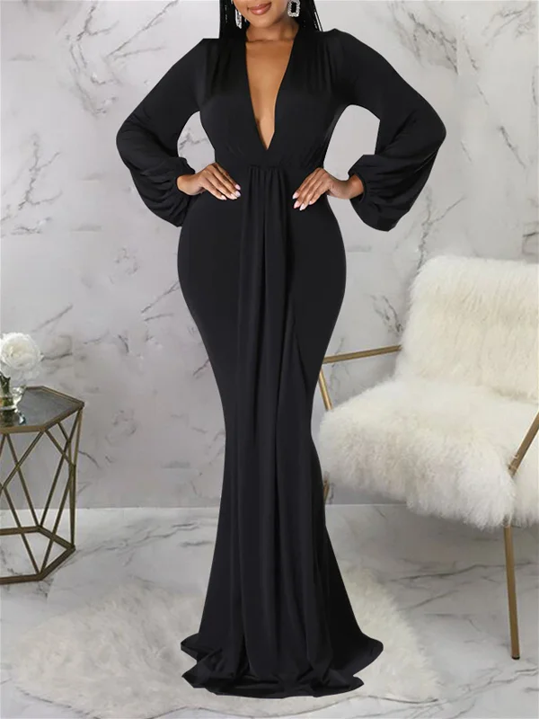 Long Sleeve V Neck Maxi Dresses Comfortable Bohemian Maxi Dress