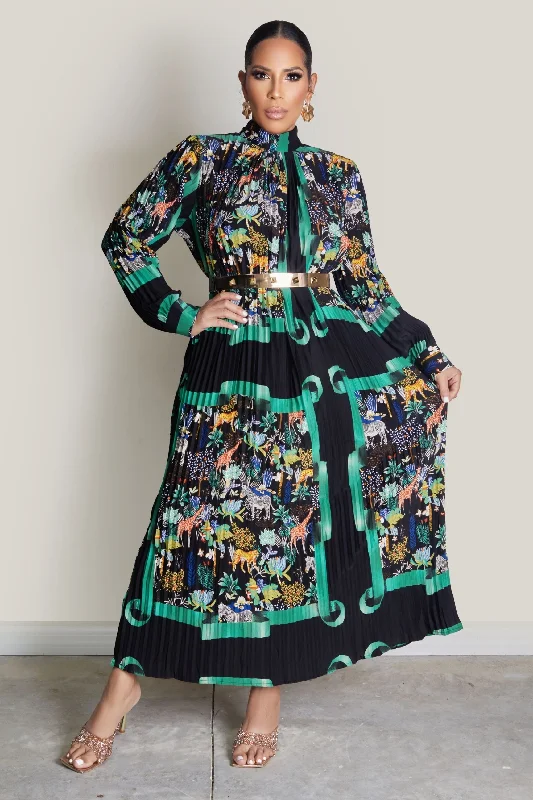 Long Sleeves Pleated Maxi Dress Fashionable Asymmetrical Maxi Dress