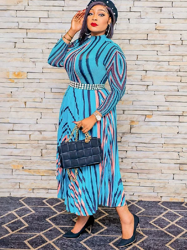 Long Sleeves Pleated Maxi Dresss Elegant Silk Maxi Dress