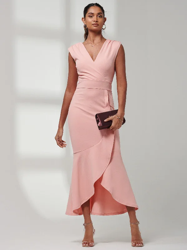 Mabruka Frill Fishtail Maxi Dress, Coral Stylish Boho Chic Maxi Dress
