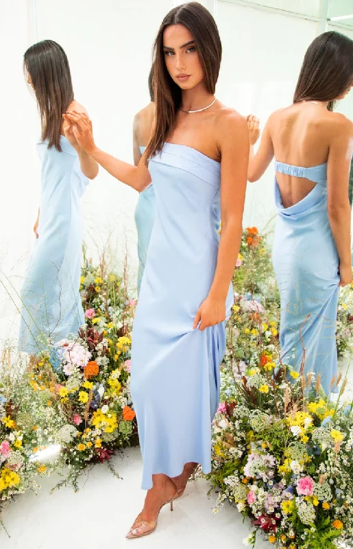 Maiah Blue Maxi Dress Cozy Maxi Dress with Slit