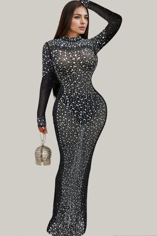 Madeline Embellished Mesh Maxi Dress Classic A-Line Maxi Dress