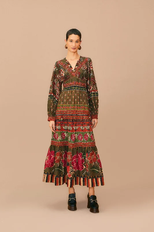 Multicolor Ainika Floral Garden Maxi Dress Fashionable High-Waist Maxi Dress