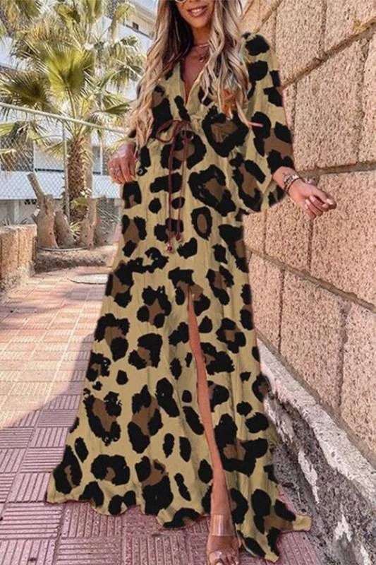 MULTICOLOR SLIT MAXI DRESS Elegant Maxi Dress with Ruffles