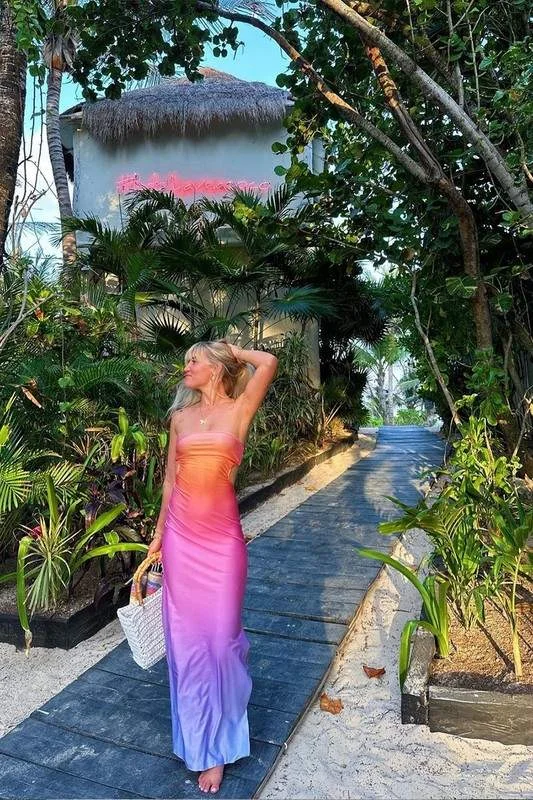 OMBRE MAXI DRESS Trendy Maxi Dress with Belt