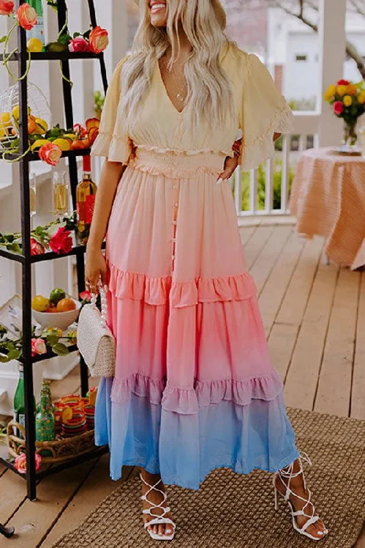Over The Rainbow Gradient Vacation Maxi Dress Elegant Lace Maxi Dress