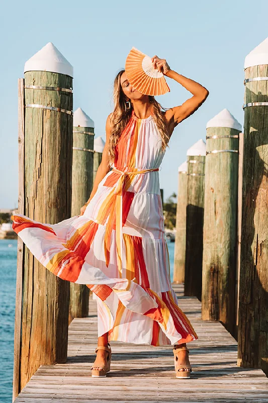 Paradise Passion Halter Maxi Dress in Tangerine Trendy Ruffled Maxi Dress
