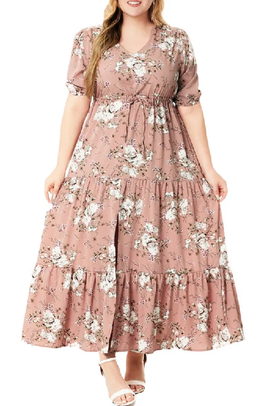 Plus Size A-Line Long Floral Maxi Dress Casual Maxi Dress with Pockets