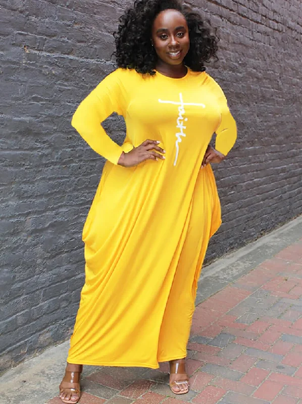 Plus Size Letter Print Maxi Dresses Trendy Short Sleeve Maxi Dress