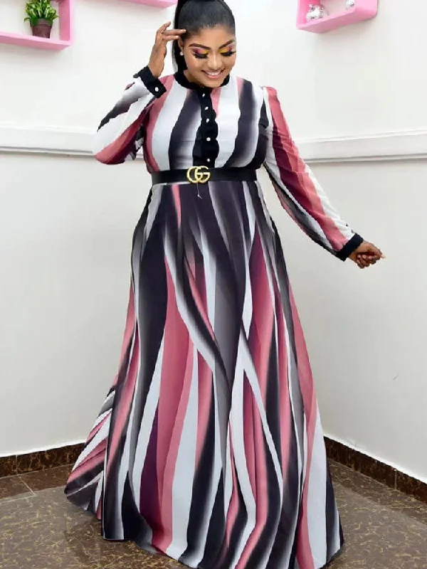 Plus Size Long Sleeves Patchwork Maxi Dresses Stylish Boho Chic Maxi Dress