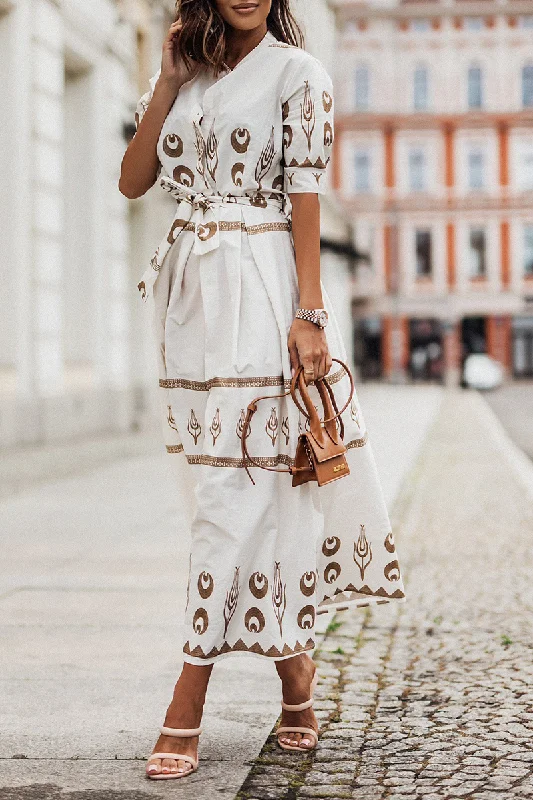 Print Button Belted Maxi Dress Cozy Maxi Dress with Slit