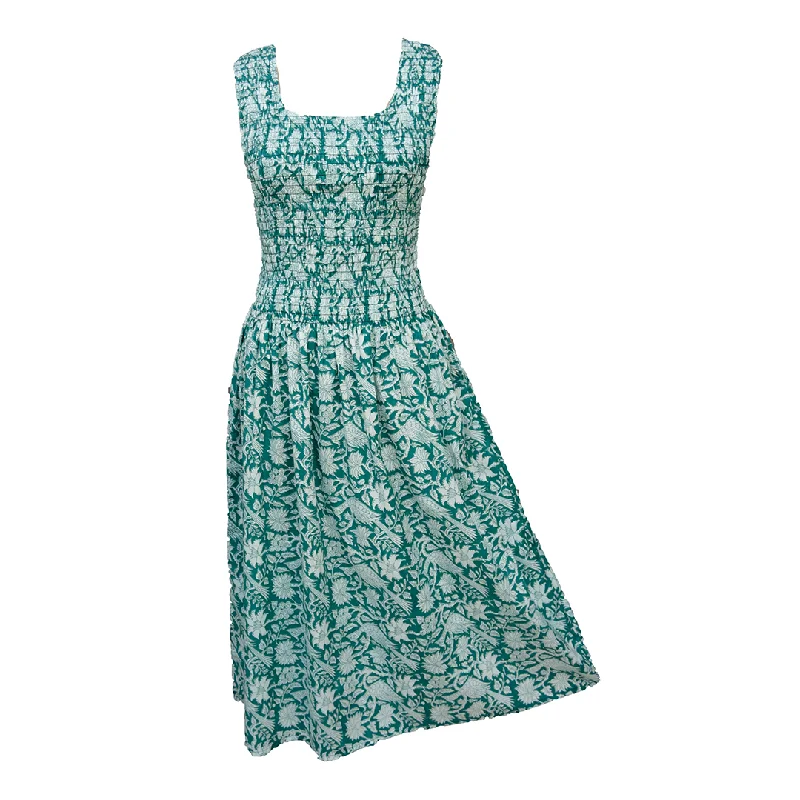 Teal Floral Cotton Maxi Dress UK One Size 14-24 E241 Stylish Maxi Dress with Pleats