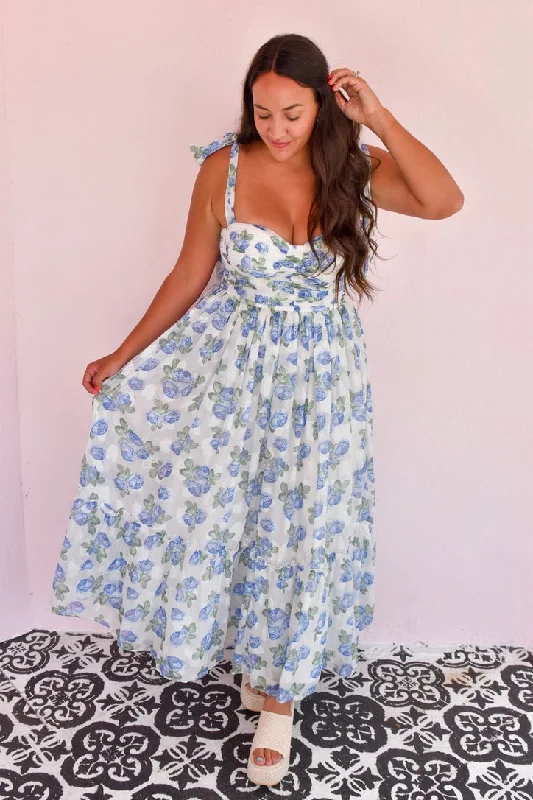 Roses are Blue Maxi Dress Chic Boho Print Maxi Dress