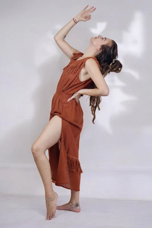 Rust Organic Linen Maxi Dress Elegant Sleeveless Maxi Dress