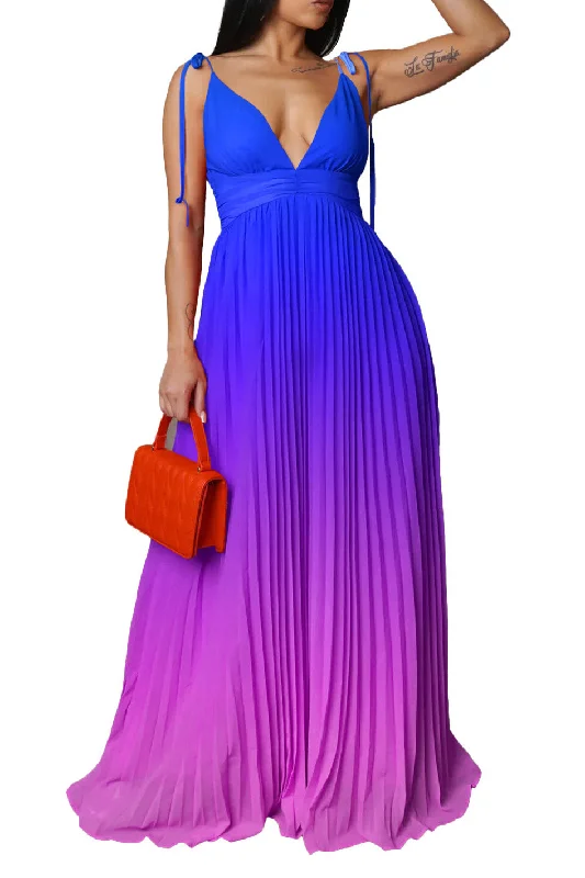 Sexy Backless Plunging Gradient Maxi Dress Classic Strapless Maxi Dress