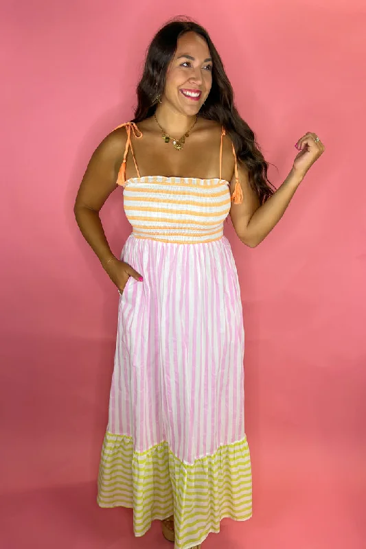 Sherbert Striped Maxi Dress Trendy Off-Shoulder Ruffle Maxi Dress