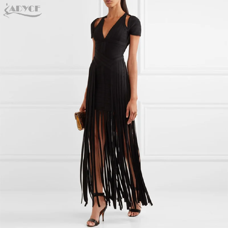 Short Sleeve Long Tassel Fringe Dress Women Maxi Dress Elegant Floral Maxi Dress