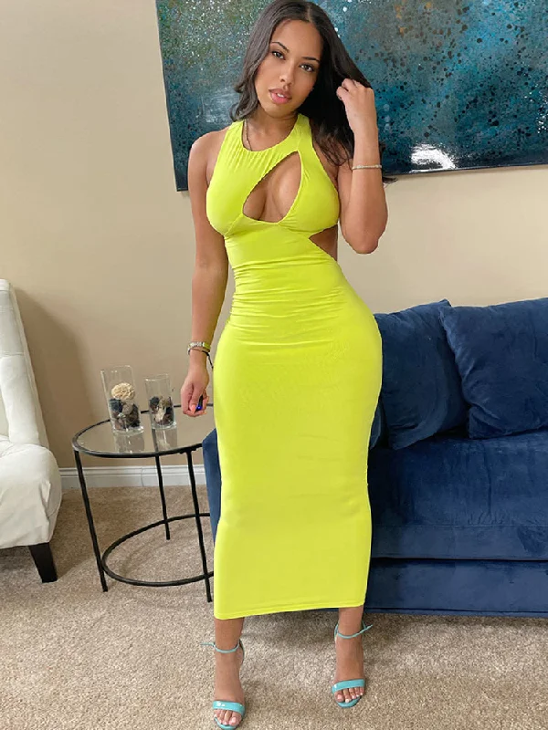 Sleeveless Cut Out Bodycon Maxi Dresses Classic Black Maxi Dress