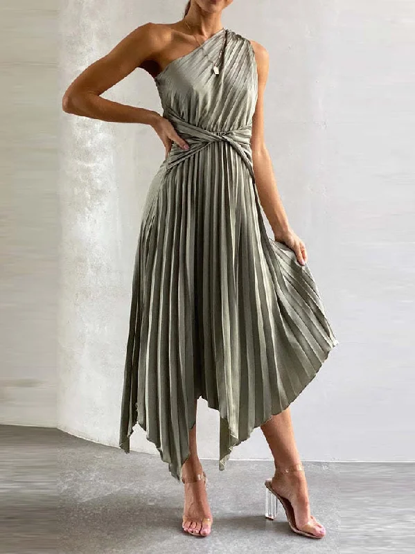 Sleeveless One Shoulder Front Tie Maxi Dress Fashionable High-Waist Maxi Dress