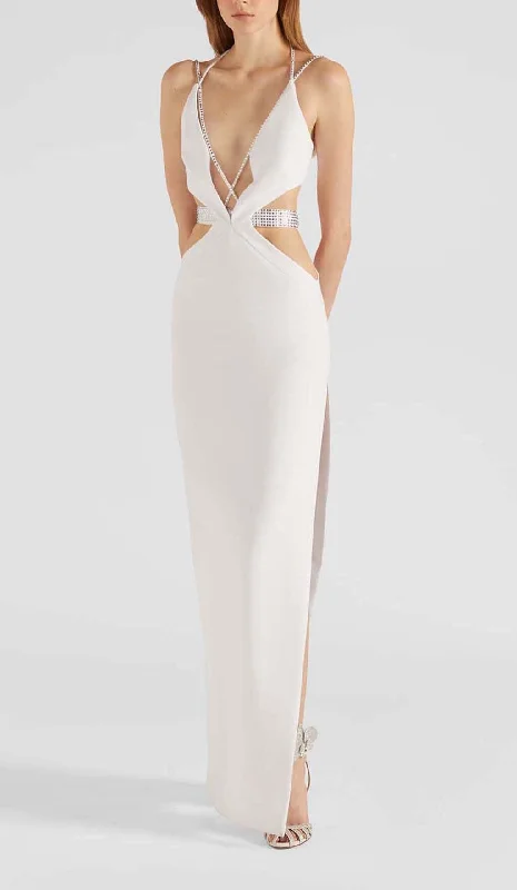 SLEEVELESS RHINESTONED STRAPS MAXI DRESS IN WHITE Trendy V-Neck Maxi Dress