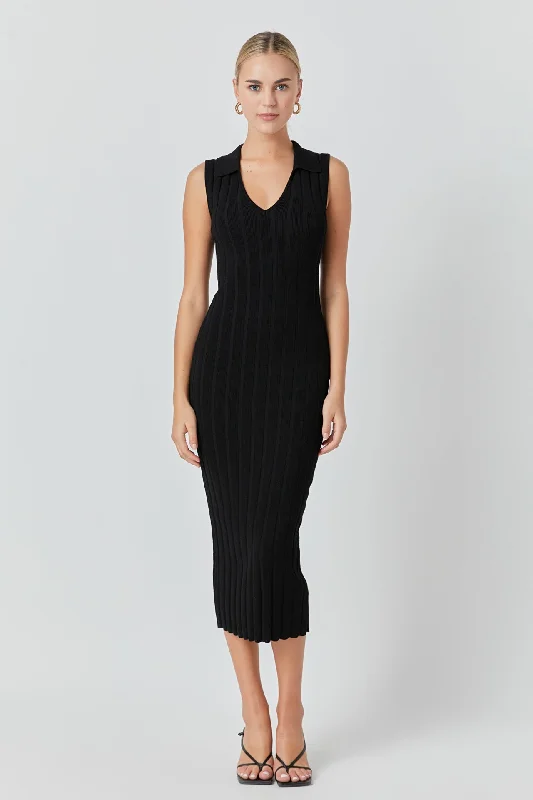 Sleeveless Rib Knit Maxi Dress Elegant Maxi Dress with Drapes