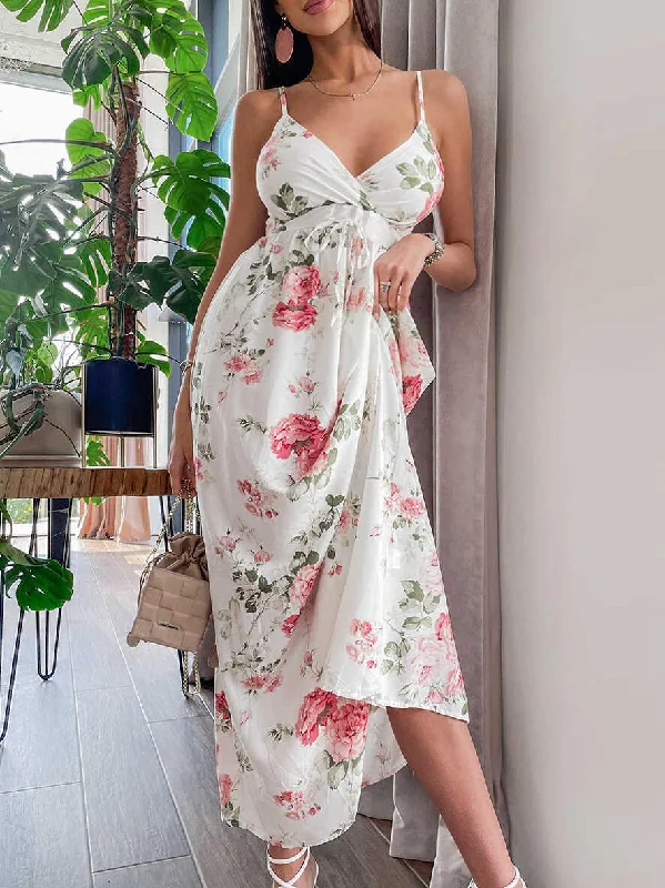 Spaghetti Strap Sleeveless High Waist Maxi Dress Stylish Maxi Dress with Frills